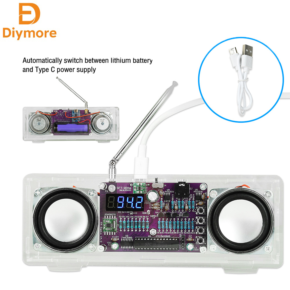 Diy Electronics Youtube Channel - ชุดอุปกรณ์บัดกรีวิทยุ FM อิเล็กทรอนิกส์แบบสองช่องสัญญาณ 87.5MHz~108MHZ พร้อมจอแสดงผลแบบดิจิตอล ชุดอุปกรณ์