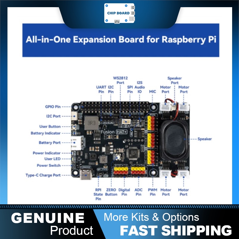Raspberry Pi Zero - ซันฟาวเดอร์ ฟิวชั่น แฮท+: บอร์ดเสริมสำหรับราสเบอร์รี่พาย พร้อมมอเตอร์ เซอร์โว