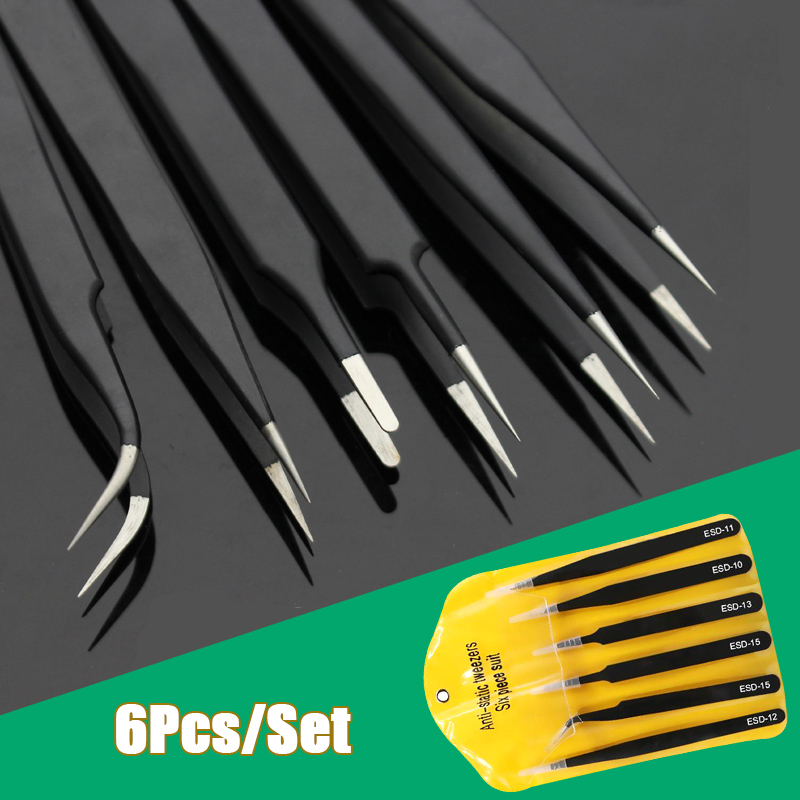 Soldering Iron Kit - ชุดแหนบยาวความแม่นยำสูง 6 ชิ้น ป้องกันไฟฟ้าสถิตย์ (ESD) ทำจากสแตนเลส