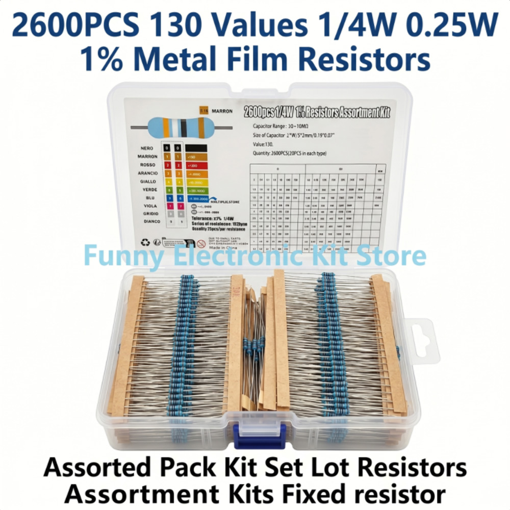 Diy Electronics For Beginners - ตัวต้านทานฟิล์มโลหะ 2600 ชิ้น ชุดรวม 130 ค่า