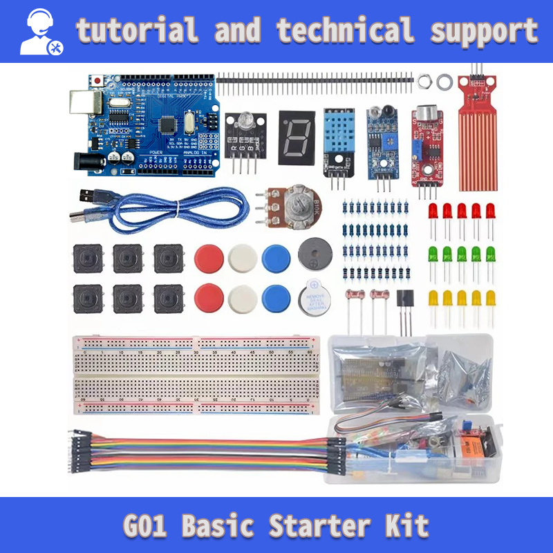Diy Electronics Basics - ชุดสตาร์ตเตอร์พื้นฐานสำหรับโครงการ R3 Arduino อุปกรณ์ชิ้นส่วนอิเล็กทรอนิกส์ R3บอร์ด/เบรดบอร์ดแบบทำมือ