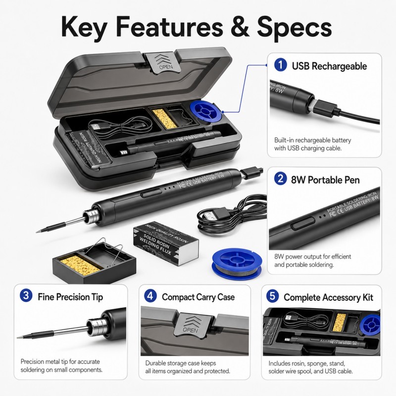 ชุดหัวแร้งบัดกรีแบบชาร์จ USB,  - Diy Electronics Bench บทวิจารณ์และราคา