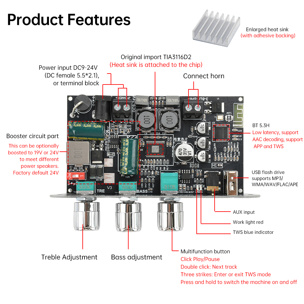 บอร์ดแอมพลิฟายเออร์โมโนบลูทูธ  - Diy Audio Electronics Kit บทวิจารณ์และราคา